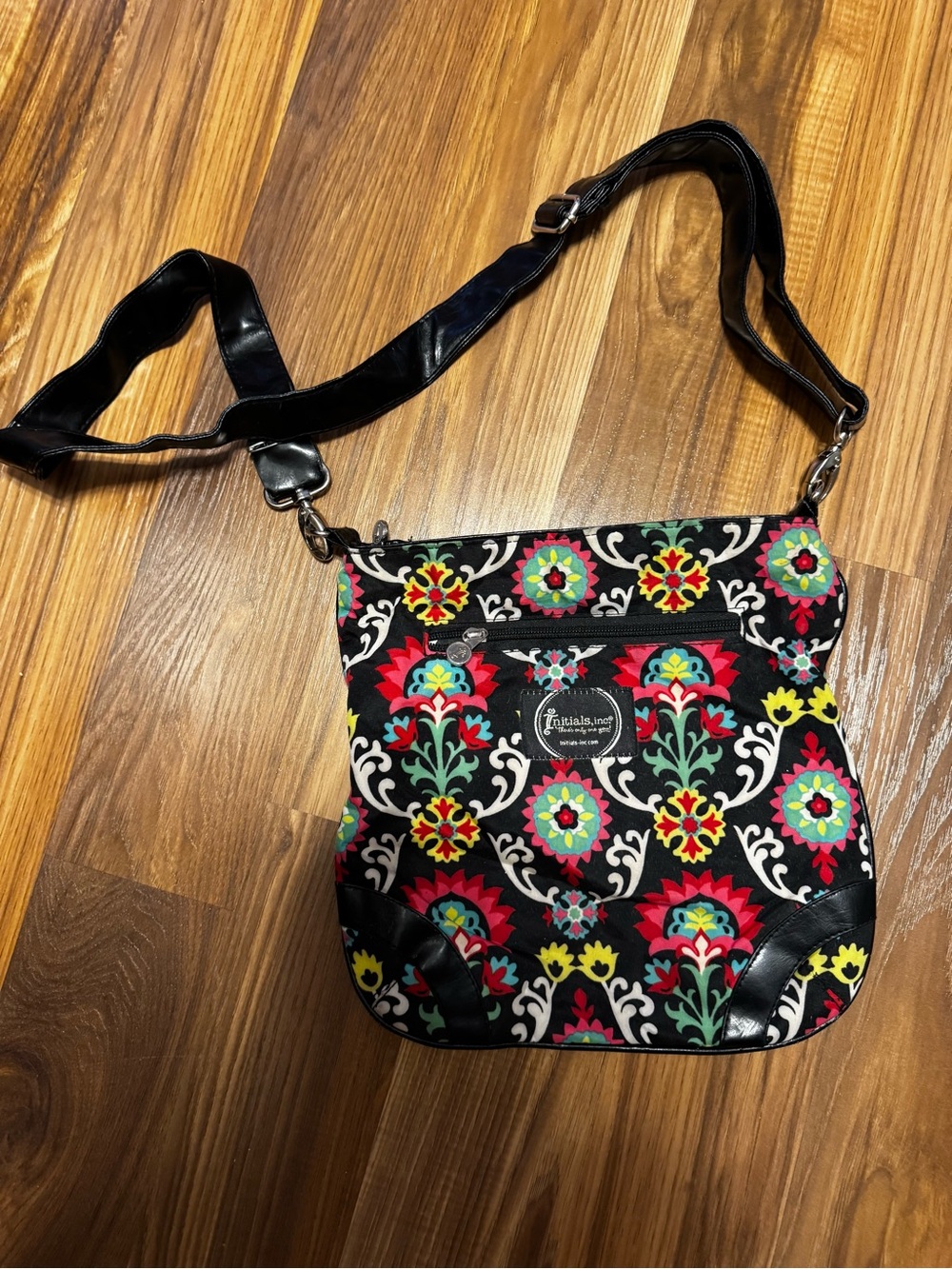 Vintage Initials Inc! Black Floral-Print Crossbody Bag with Adjustable straps